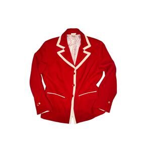 Vintage 90s Austin Reed Red Cream Nautical Wool Blazer Made in USA 14W